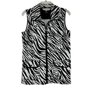Vincente Full Zip Vest Womens Size S Zebra Print‎ Pockets Stretch
